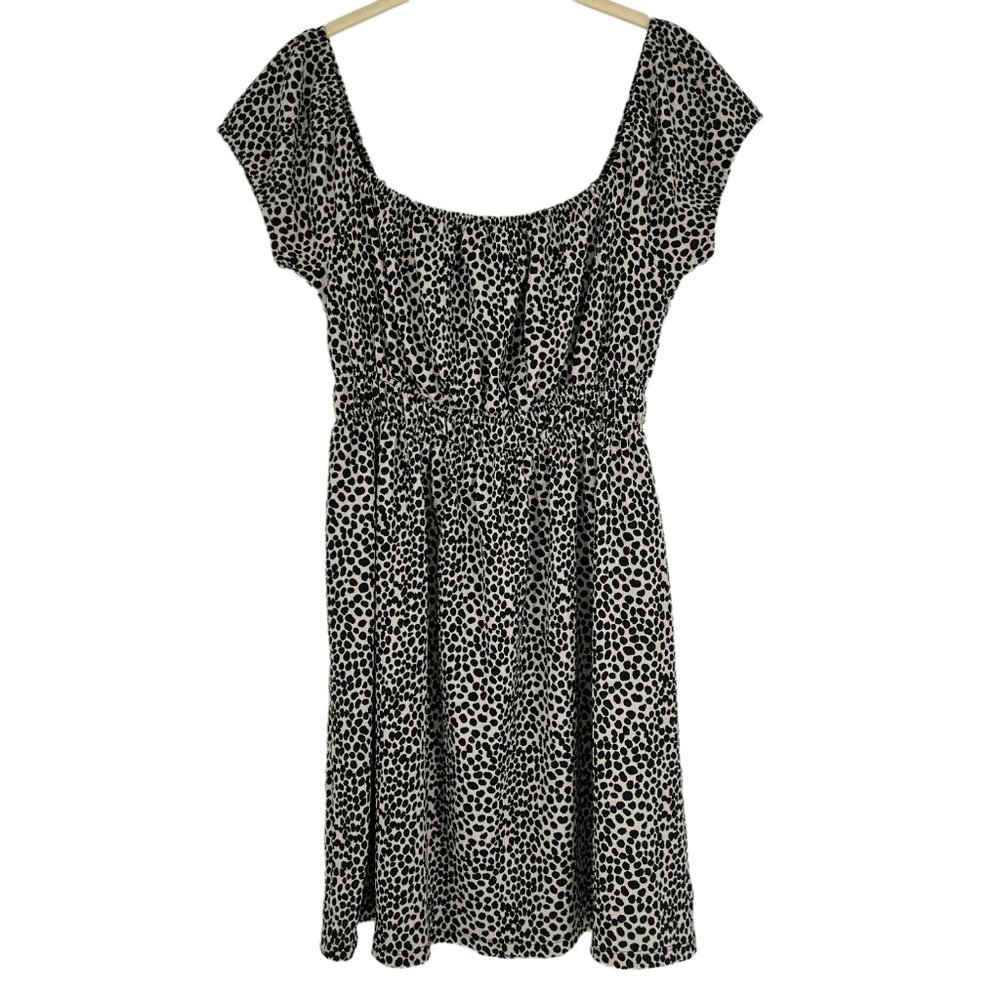 Topshop Size 8 Smocked‎ Waist Leopard Polka Dot Mini Dress Brown Short Sleeve
